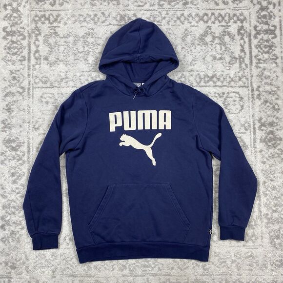 Puma Hoodie Men's Fleece Color Blue Classic Logo Pullover Pocket Size Medium - Picture 1 of 5